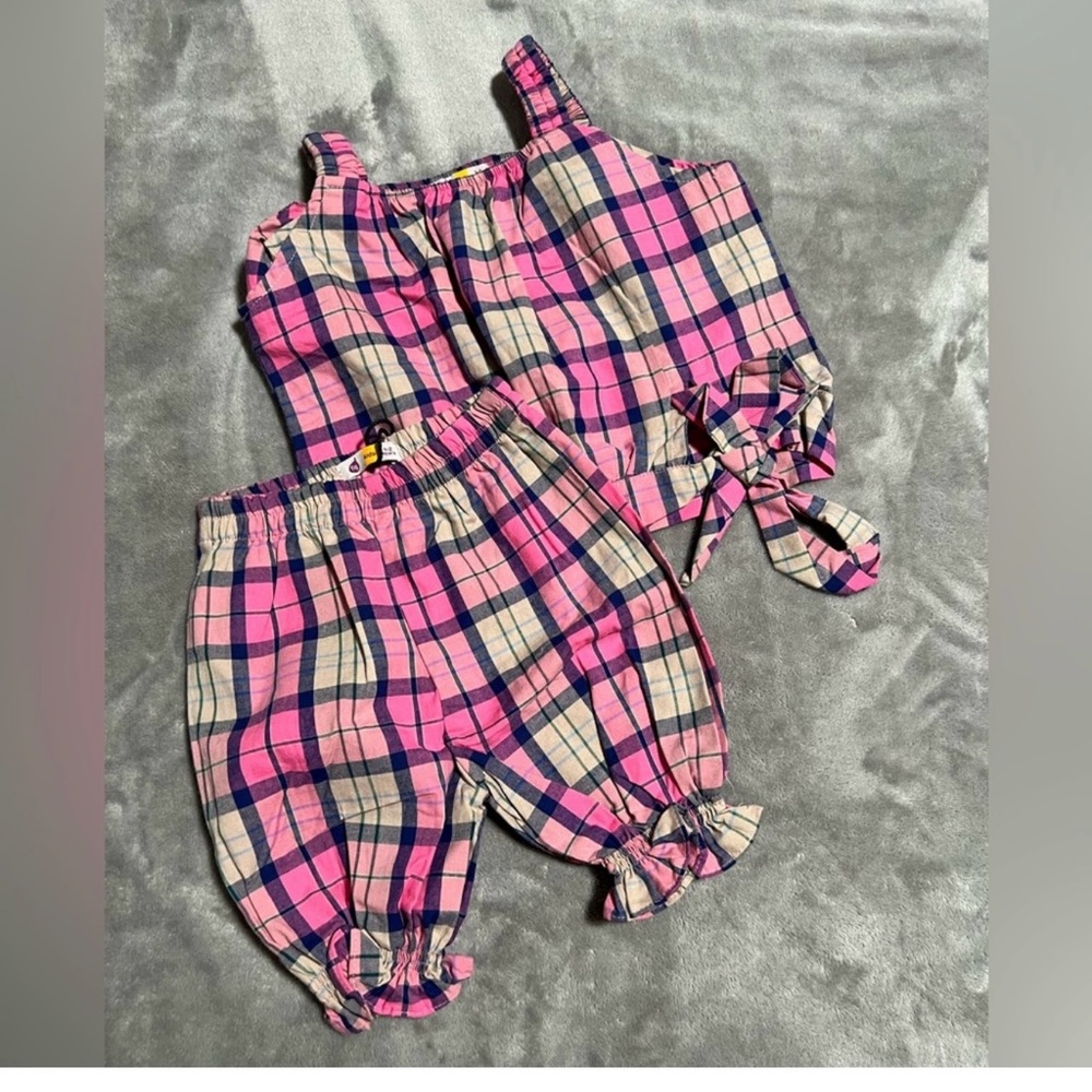 Pink and Blue Plaid Kids Casual Dress